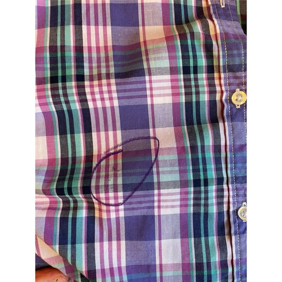 Woman Within Cottage Core Purple & Pink Gingham Short Sleeve Button Up Top 18/20 - Picture 4 of 9